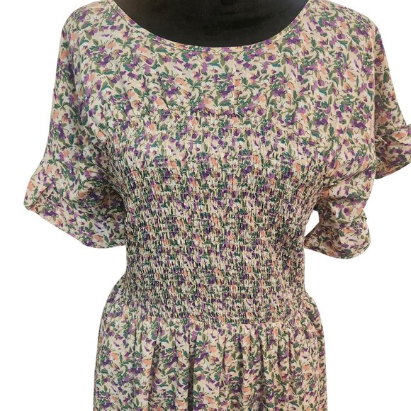 Calista Floral Ruffle Maxi Dress - Purple and Green Size M - Picture 2 of 7